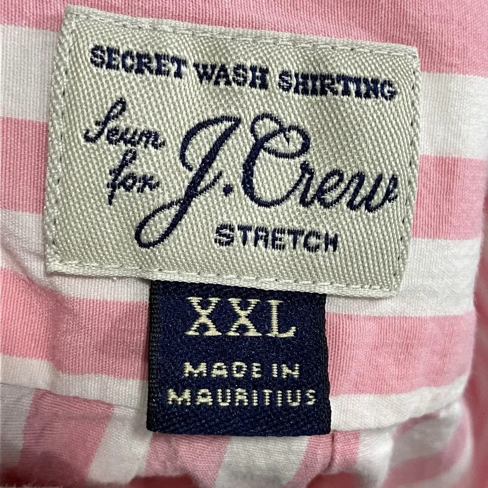 J Crew Shirt Pink White Stripe Mens Size‎ XXL Button Up Stretch Slim Fit
